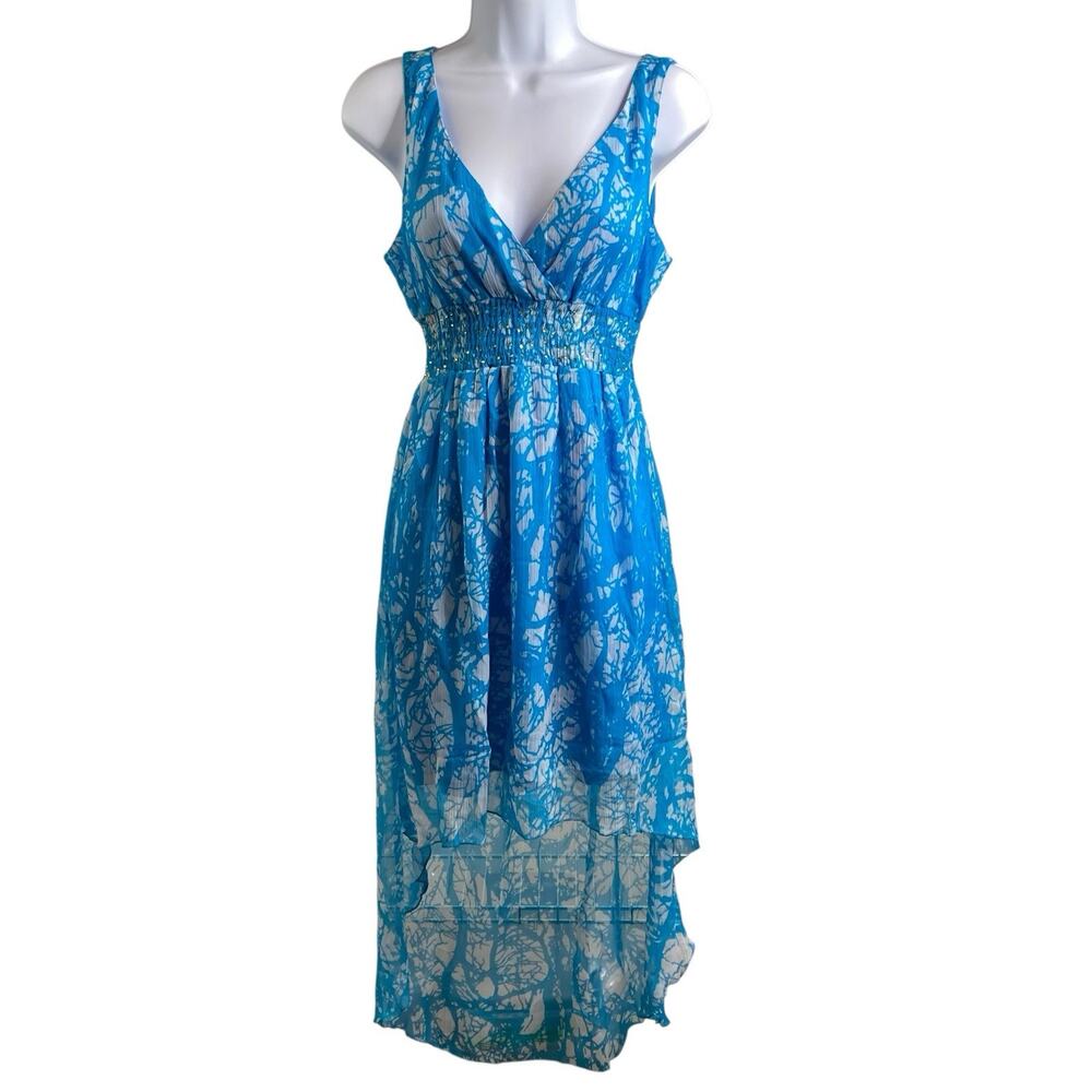 Vintage Jessica Taylor Women's Aqua Y2K Hi Low Dress Size S Flowy Fairy Femme